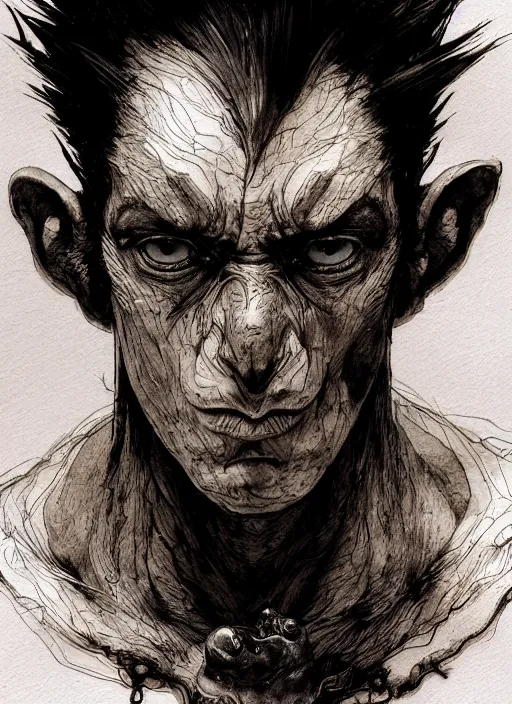 Image similar to portrait, tiny ugly goblinoid creature, watercolor, dramatic lighting, cinematic, establishing shot, extremely high detail, foto realistic, cinematic lighting, pen and ink, intricate line drawings, by Yoshitaka Amano, Ruan Jia, Kentaro Miura, Artgerm, post processed, concept art, artstation, matte painting, style by eddie mendoza, raphael lacoste, alex ross