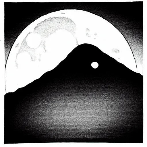 Prompt: moon above mountain, zen ink