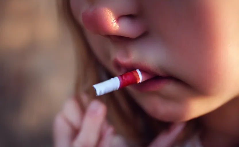 Image similar to portrait photography of a cute young girl smoking a cigarette, photorealistic, detailed, 4 k