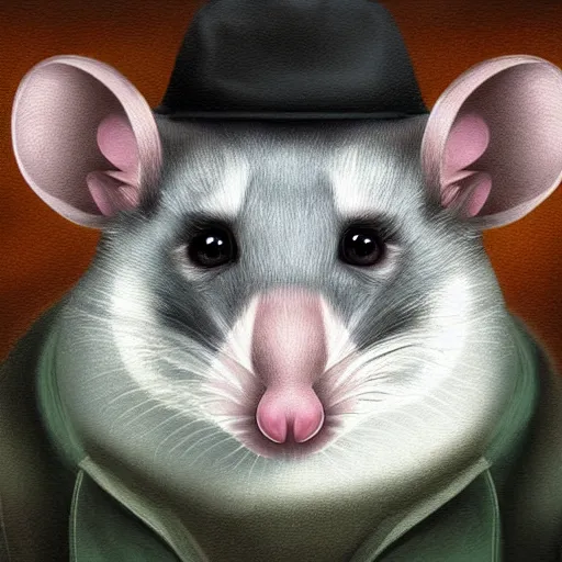 Prompt: a cool possum wearing a sideways cap, digital art