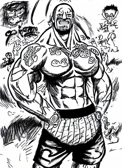 Image similar to dwayne johnson as character in one piece manga, sketch by eiichiro oda