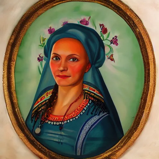 Image similar to hyperrealism oil painting of beautiful ukrainian woman in vyshyvanka