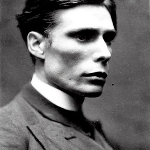 Prompt: headshot edwardian photograph of cillian murphy, 1 9 2 0 s, gang member, intimidating, tough, realistic face, 1 9 1 0 s photography, 1 9 0 0 s, grainy, victorian