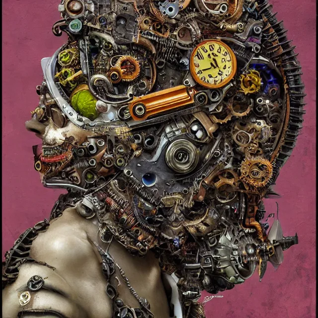 Image similar to profile portrait of a dragon, computer parts, mechanical parts, by giuseppe arcimboldo, steampunk, cyberpunk, futuristic, psychedelic, surreal, sci - fi, vaporwave, alien, dreamlike.