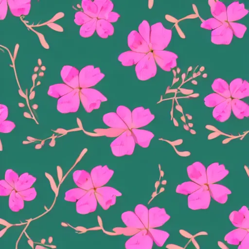 Image similar to repeating fabric pattern, minimalistic, miniature tiny peach color flowers, green vines and leaves