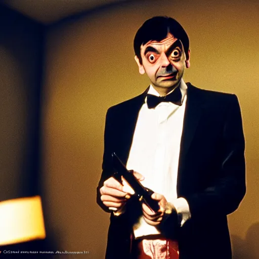 Prompt: mr. bean in pulp fiction, club photography