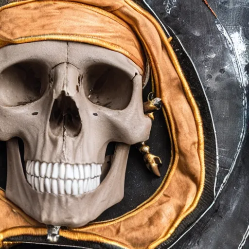 Prompt: 8K Photograph from a skull with a pirate hat