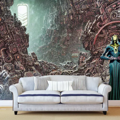 Image similar to symmetric frame of dr doom from Prometheus movie, from doctor strange by beksinski, cyborg dr doom mecha by guo pei and alexander mcqueen metal couture editorial, eldritch epic monumental wallpaper by beksinski by Yuko Shimizu