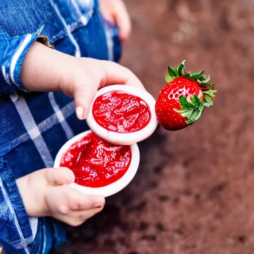 Image similar to Small people trying to escape a jar of strawberry jam, high definition photography, 8k