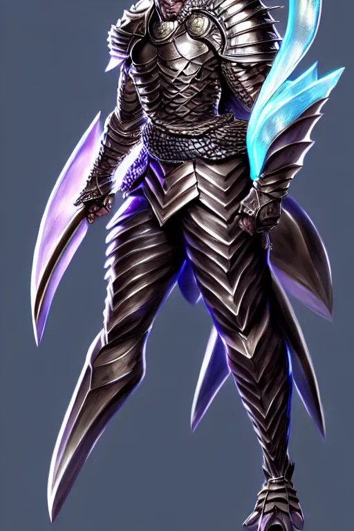 Image similar to Full body character concept art of an anime draconian warrior knight, iridescent scales, cool face, muscular, by Stanley Artgerm Lau, WLOP, Rossdraws, James Jean, Andrei Riabovitchev, Marc Simonetti, and Sakimichan, tranding on artstation