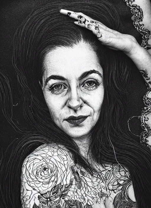 Image similar to highly detailed portrait of 5 0's, surburb woman, mother, photographic realistic background, by royal jafarov, by dustin hobert, by joe fenton, by kaethe butcher, trending on instagram, award winning details