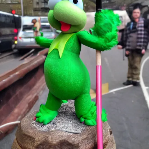 Image similar to Yoshi with a battleaxe