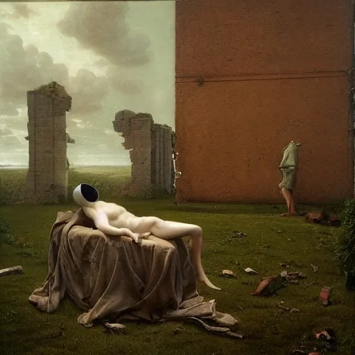 Image similar to hyperrealistic surrealism, David Friedrich, award winning masterpiece with incredible details, Zhang Kechun, a surreal vaporwave vaporwave vaporwave vaporwave vaporwave painting by Thomas Cole of a gigantic broken mannequin head sculpture in ruins, astronaut lost in liminal space, highly detailed, trending on ArtStation