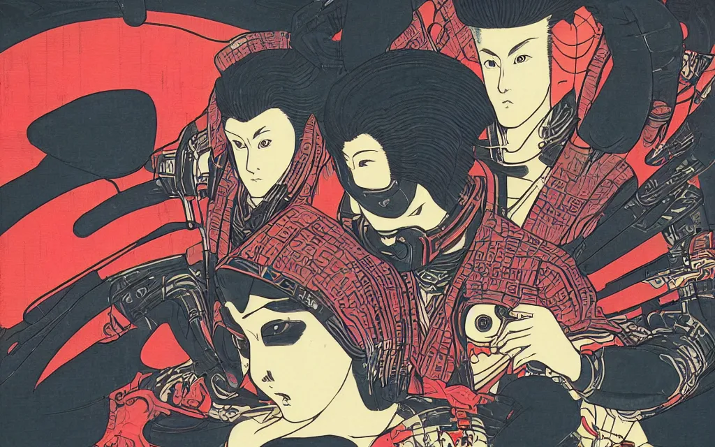 Image similar to digital cyber punk AKIRA TRON ukiyo-e painting, artstation