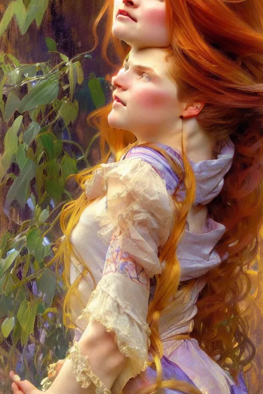 Image similar to rapunzel gold hair, painting by daniel gerhartz, alphonse mucha, detailed art, artstation