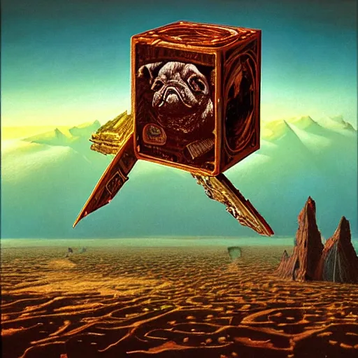 Image similar to galactic uncanny dark Antarctica cube pug pie raclette thorn , by Henriette Grindat and Jarosław Jaśnikowski and Bruce Pennington , vaporwave , voxel , renaissance painting