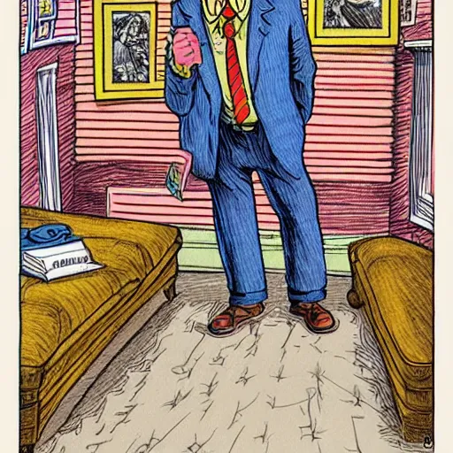 Image similar to The Artwork of R. Crumb and his Cheap Suit Harry Potter, pencil and colored marker artwork, trailer-trash lifestyle