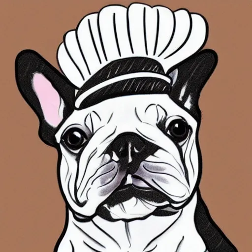 Image similar to french bulldog chef attire,? one line drawing