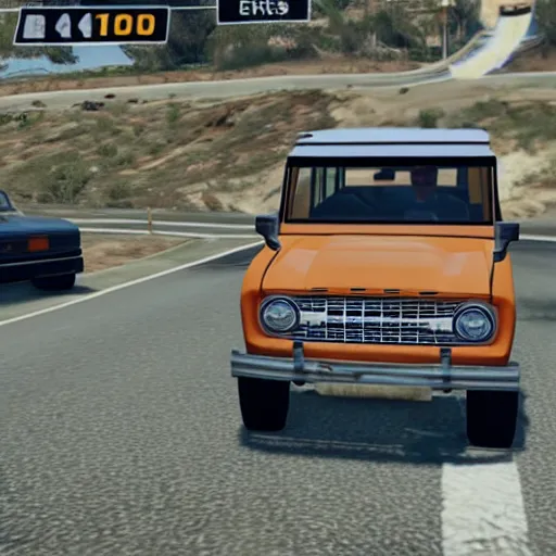 Image similar to OJ Simpson in GTA V driving a white ford bronco