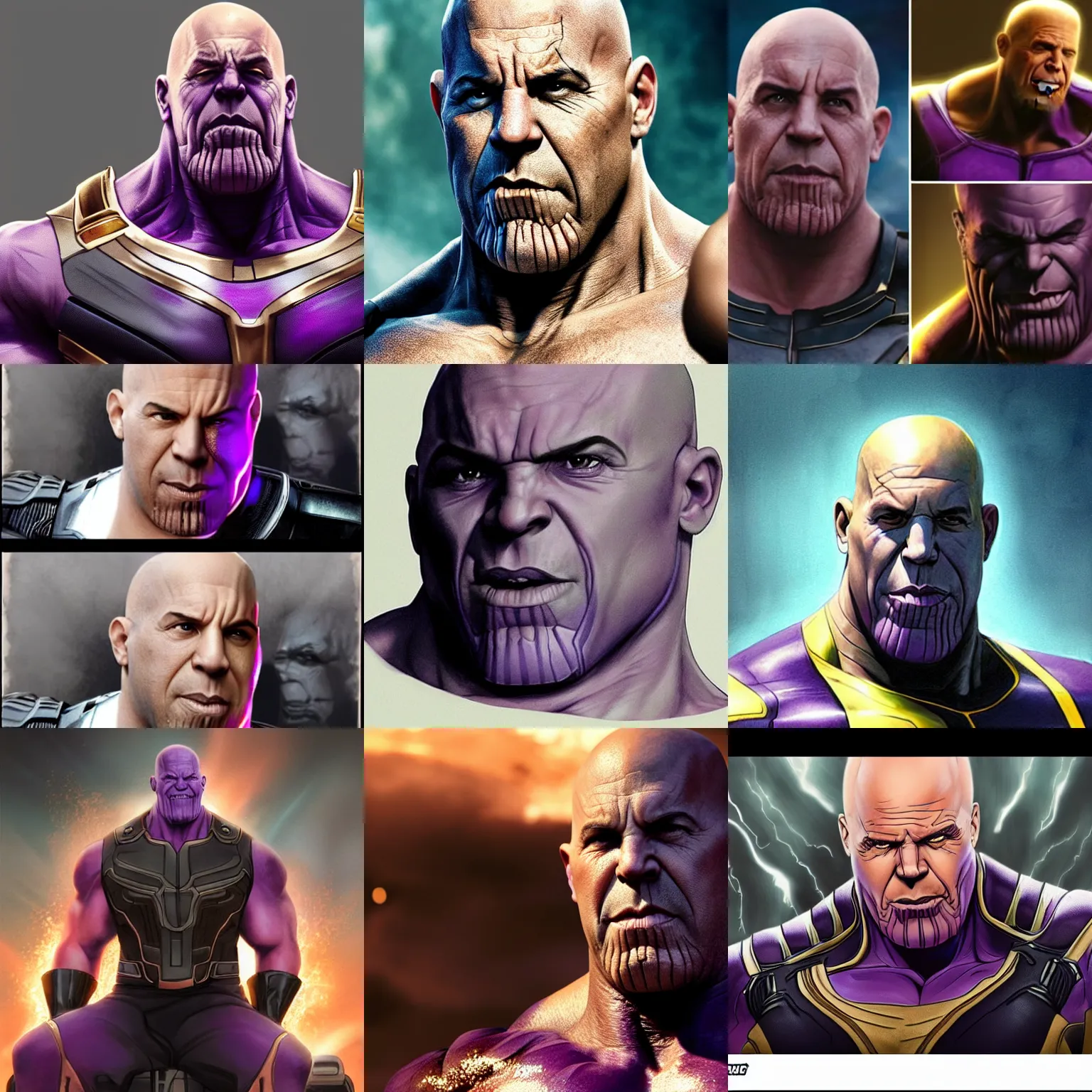 Prompt: Thanos as vin diesel, photorealistic, cinematic