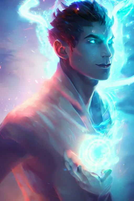 Prompt: a human elemental sorcerer, blurred environment background, magic effects, white skin, portrait, male, sharp focus, digital art, concept art, post processed, dynamic lighting, by emylie boivin and rossdraws