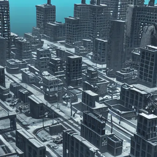 Image similar to 1 9 5 0 s city at the bottom of the ocean realistic, underwater, 8 k