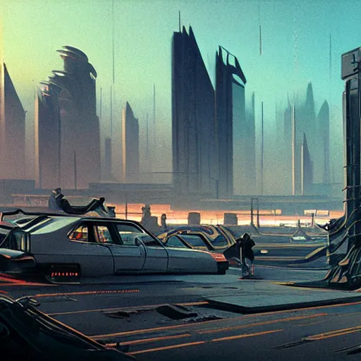 Image similar to endless cyberpunk city covered with smog by syd mead