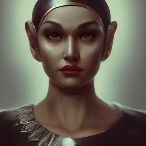 Prompt: head and shoulders portrait of modern darna, woman turned into a hard boiled egg, intricate, elegant, dark vibes, highly detailed, digital painting, artstation, glamor pose, concept art, smooth, sharp focus, illustration, art by wlop, mars ravelo and greg rutkowski