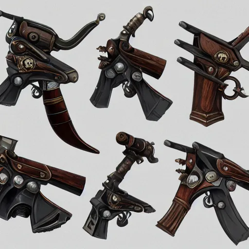 Prompt: steampunk style weapons, concept art, octane render