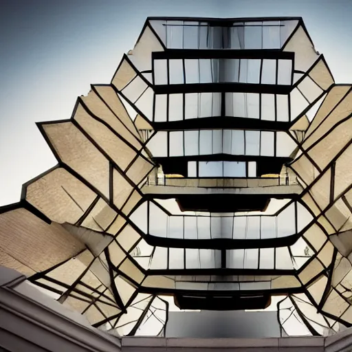 Prompt: professional architecture photography of a escher organic building architecture design ; surrealism