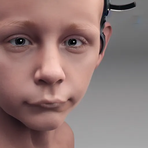 Image similar to Portrait of an android boy with robotic parts, hyper-realistic, cinema 4D