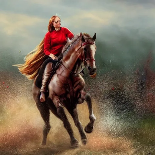 Prompt: Red ogre riding a horse, realistic, HD,