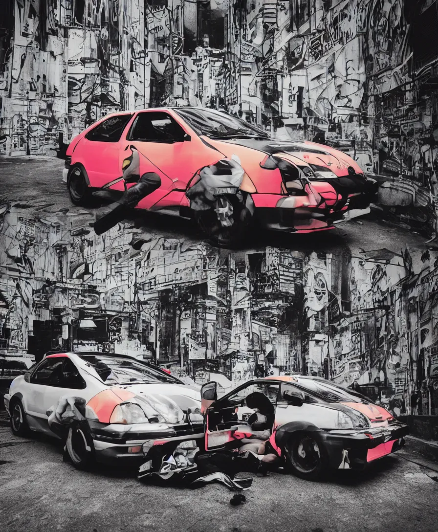 Prompt: honda crx photoshoot grunge neon future city urban