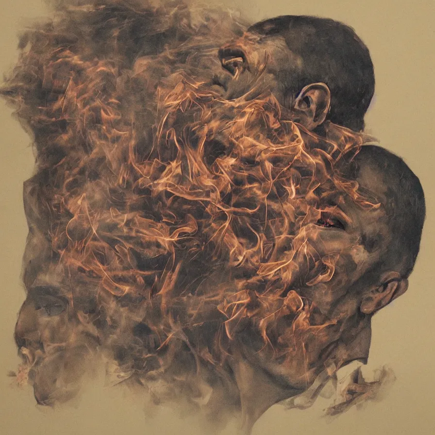 Prompt: artwork about a man's head bursting into smoke.