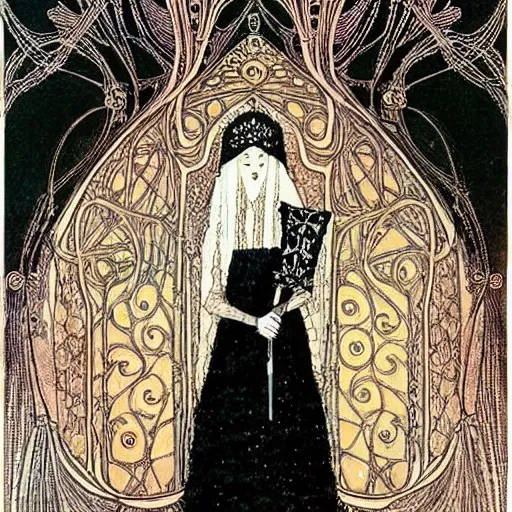Prompt: beautiful young medieval queen by kay nielsen