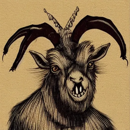 Prompt: a nightmarish horrifying goat headed creature with needles for teeth