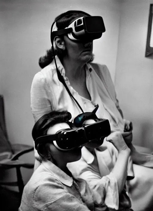 Image similar to 1 9 5 0 people using a vr headset by vivian maier. professional photography.