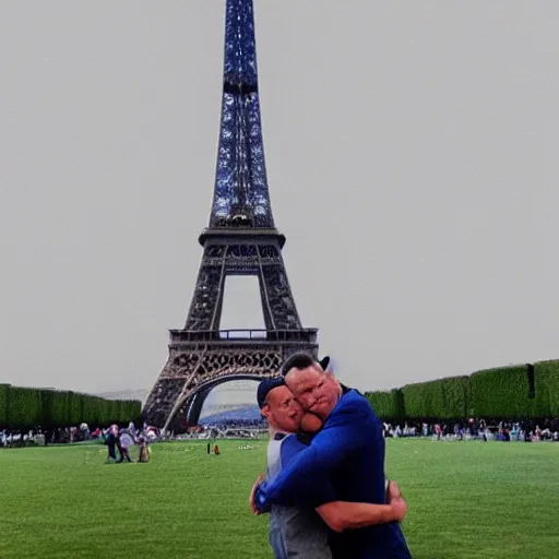 Image similar to photo of john cena hugging the eiffel tower