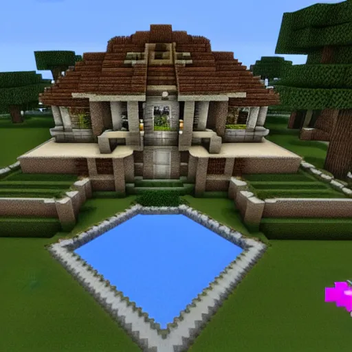 Image similar to Epic villa built in Minecraft with shaders