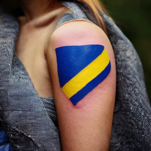 Image similar to a woman with a Swedish flag tattoo on her arm