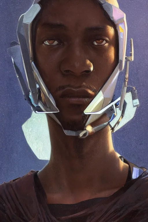 Prompt: a full body portrait oil painting illustration of an african man by justin sweet and greg rutkowski and alphonse mucha with face and body clearly visible, techwear, futuristic, cyberpunk, artstation trending, high quality, sombre mood, artstation trending, abstract colours, no crop, entire character!,