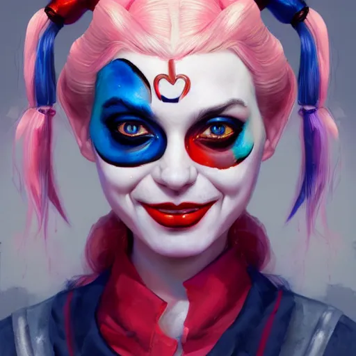 Image similar to a portrait of stunningly beautiful harley quinn, huggy wuggy from poppy playtime video game, fullbody, ultra high detailed, oil painting, greg rutkowski, charlie bowater, yuumei, yanjun cheng, unreal 5, daz, hyperrealistic, octane render, rpg portrait, dynamic lighting, fantasy art, beautiful face