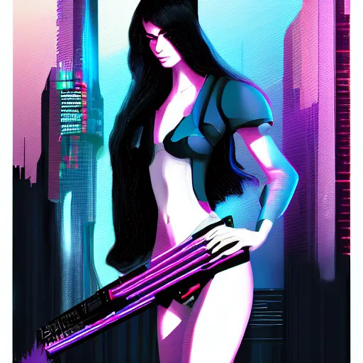 Prompt: cyberpunk young lady, in the style of Syd Mead