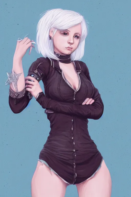 Prompt: full body portrait of an alluring petite teenager witch with platinum blonde hair, illustration, trending on artstation, HD, 4k, 8k, intricate detail, character design