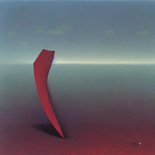 Image similar to a skiff by Zdzisław Beksiński, oil on canvas