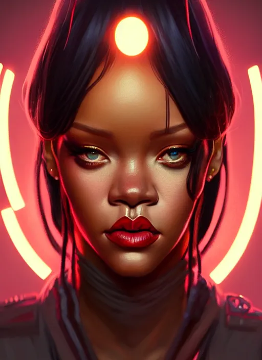 Image similar to portrait of apex legends rihanna, intricate, elegant, glowing lights, highly detailed, digital painting, artstation, glamor pose, concept art, smooth, sharp focus, illustration, art by artgerm and greg rutkowski, artey freytag