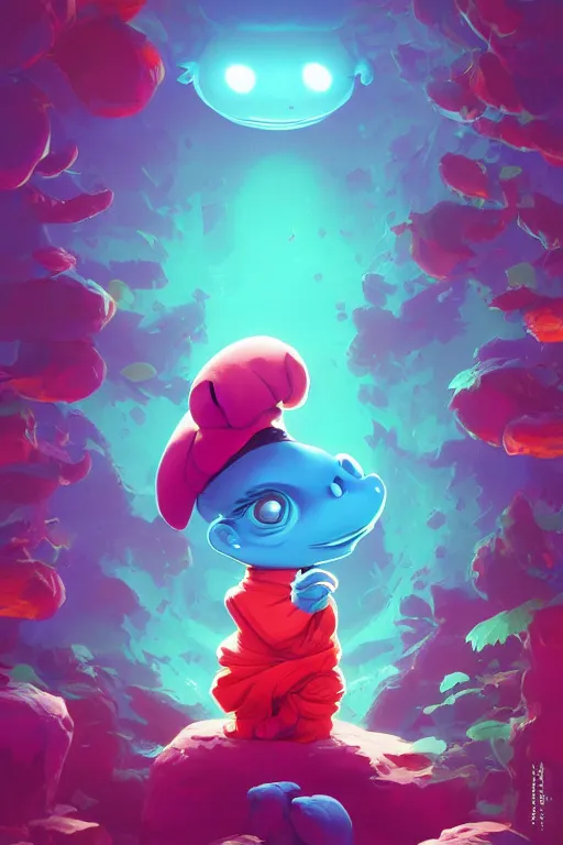 Image similar to smurf ghost creature animal sushi cristal very big eye roots cactus elemental flush of force nature micro world fluo fishscale, behance hd by jesper ejsing, by rhads, makoto shinkai and lois van baarle, ilya kuvshinov, rossdraws radiating a glowing aura global illumination ray tracing hdr