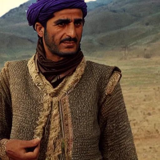 Image similar to Kurdish Kurdish shepherd wearing Kurdish Kurdish clothes in a movie directed by Christopher Nolan, movie still frame, promotional image, imax 70 mm footage