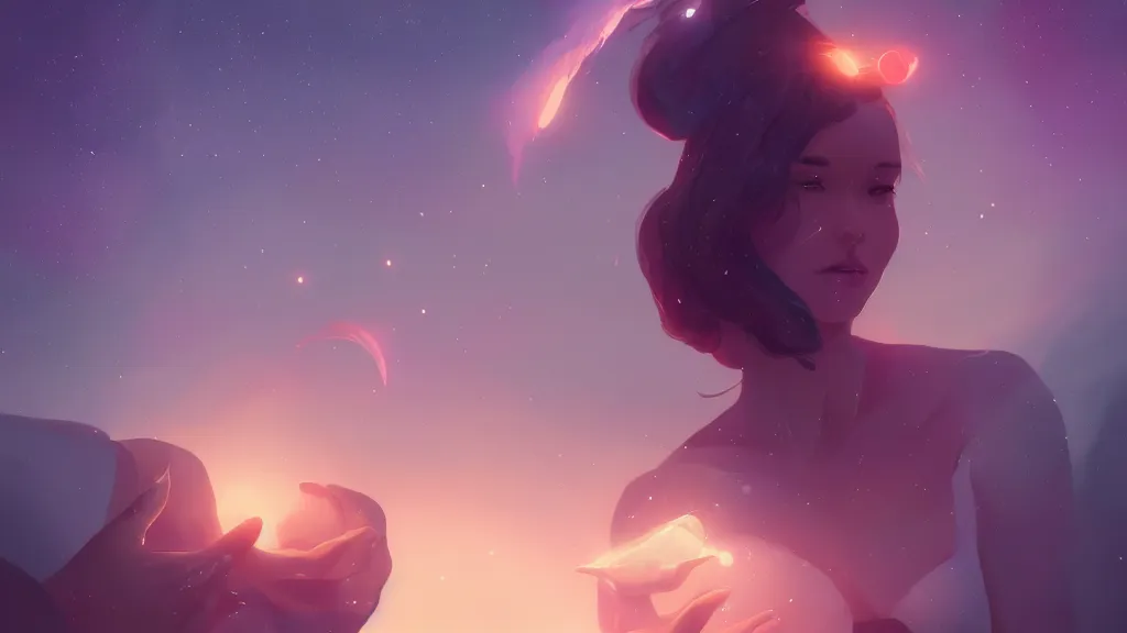 Prompt: A beautiful woman grasping at the stars, by Lois van Baarle, by Greg Rutkowski, by artgerm, by beeple, volumetric lighting, 4k resolution, octane render, trending on artstation