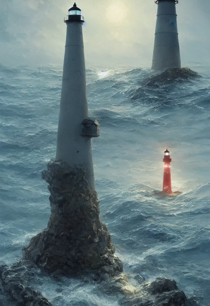 Prompt: a beautiful picture of a Maine Lighthouse surrounded by a giant Sea creature by Greg Rutkowski and David Mack and Matteo Scalera and Moreno Dinisio, trending on Artstation